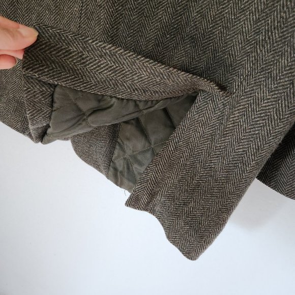 L.L.Bean Tweed Herringbone Wool Quilted-Thinsulated Sport Coat Brown Green - Picture 6 of 13